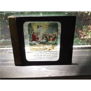 Vintage Magic Lantern glass slide. Silent Night verse.